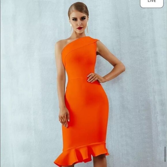 Chloe Bandage Dress One Shoulder Sleeveless Ruffles Party Mermaid white - Picture 8 of 12